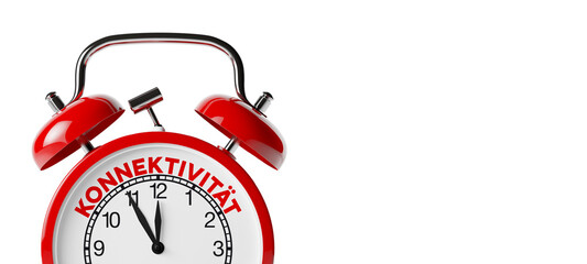 Wecker mit Schriftzug „Konnektivität“ und Textfreiraum