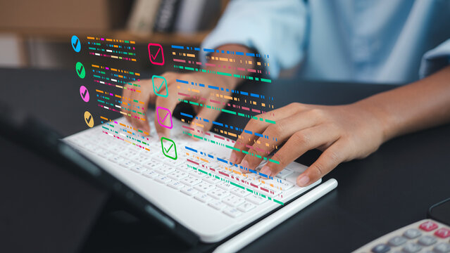 Digital Checklist Interface on Laptop Keyboard for Business Productivity