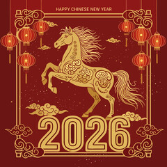 Celebrate the Year of the Horse in 2026 A Festive Chinese New Year Illustration with Lanterns
