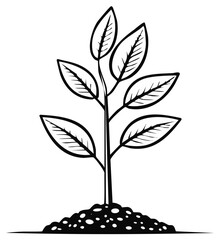 Hand Drawn Sprout Illustration Showing Plant Growth in Mound of Soil, Depicting Springtime Seedling