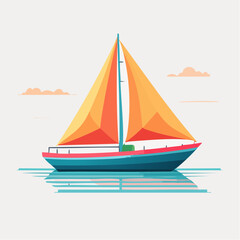 Fototapeta premium Sailing Boat with Orange Sails on Calm Blue Water Under a Light Sky with Clouds