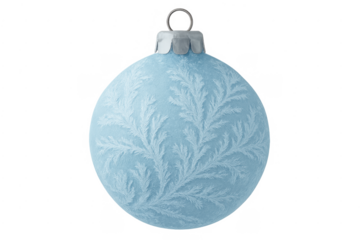 Blue christmas bauble with frost pattern, transparent background