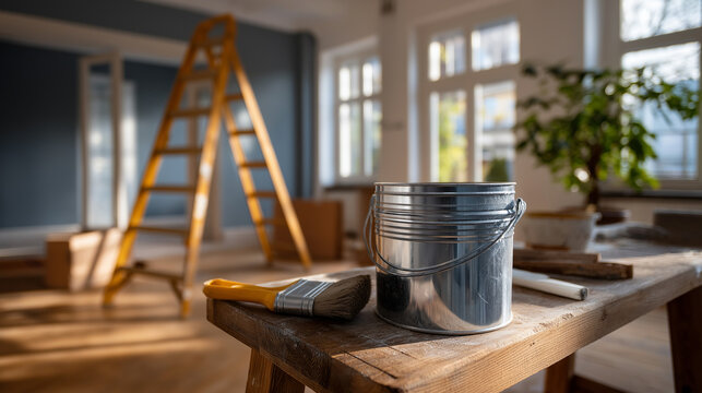 Apartment repair with wall renovation in progress faceless house remodeling scene defocused interior construction background home renovation work underway real estate repair