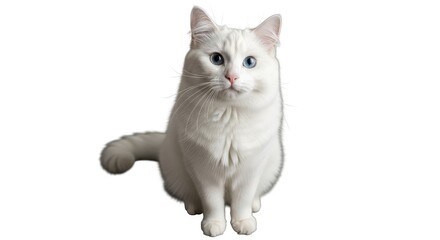 Obraz premium Gorgeous white cat with striking blue eyes looking directly at you, ready for adoption, perfect for pet lovers and animal enthusiasts with a clean background