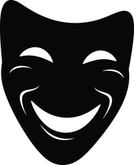 Comedy, mask, silhouette, theater, drama, performance, smile, expression, entertainment, vector, black, cultural, icon, joy, classic, stage, art, symbol, emotion, flavector