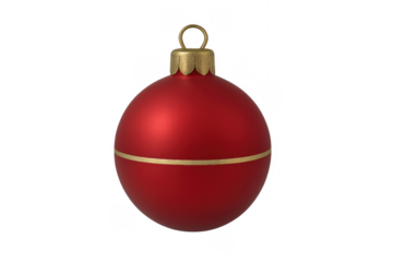 Red christmas bauble with gold stripe on transparent background