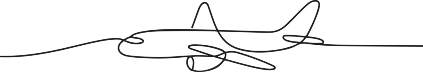 airplane drawn with one editable line. Continuous single line drawing on travel theme.one line  vector illustration  with out background