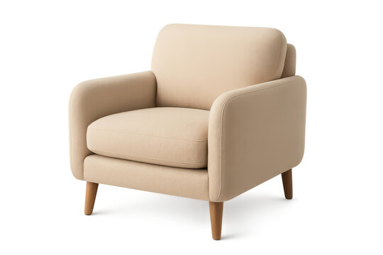 Stylish modern beige armchair isolated on transparent background, contemporary comfort.