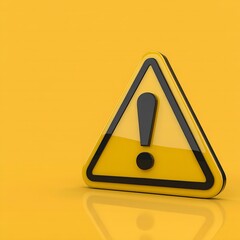 Yellow warning sign with exclamation mark a simple 3D rendering for attention and caution isolated on yellow background
