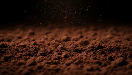 Macro view of cocoa powder with a dark background, showing texture and detail for cooking and baking concepts