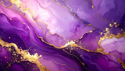Luxury deep purple background with bold gold streaks and subtle soft pink highlights, abstract high-end design