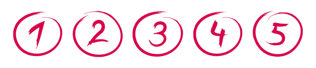 Red hand drawn numbers. Grade result. 