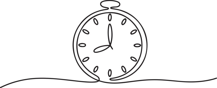 Continuous one line drawing clock icon with doodle hand drawn style. Self drawing.one line  vector illustration  with out background