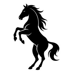 Powerful rearing horse silhouette against white background