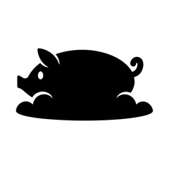 Playful piglet silhouette sitting in muddy puddles silhouette