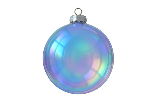 Iridescent holographic bauble displaying festive holiday reflection