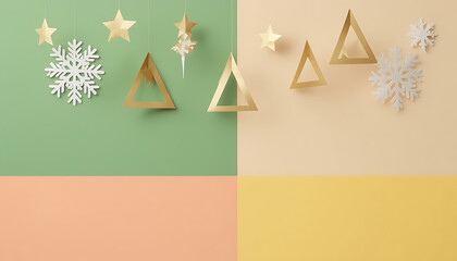 Festive Decorations with Geometric Shapes and Colorful Background