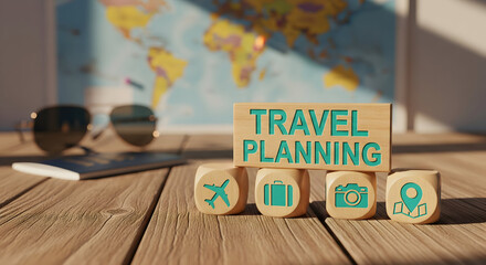 Start your adventure now with travel planning inspiration, passport, sunglasses, and world map for your next vacation getaway with personalized itineraries