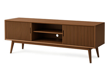 Wooden media console, tv stand isolated on transparent background, modern design