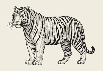 Tiger (Panthera tigris) / vintage illustration
