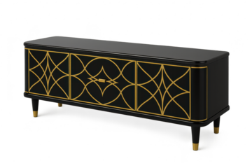 Elegant black commode with golden pattern isolated on transparent background