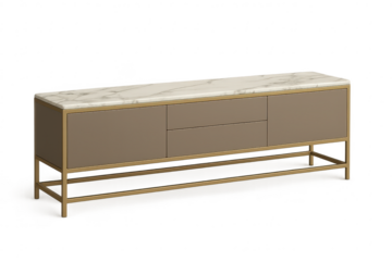 Modern media console with marble top isolated on transparent background, style