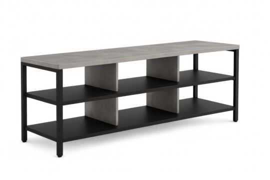 Modern minimalist shelf unit isolated on transparent background, stylish furniture