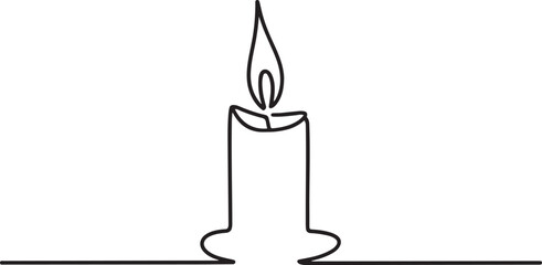 One line continuous lightning candle symbol concept. Silhouette of burning memorial ceremony church tradition.one line  vector illustration  with out background