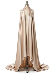 Naklejka premium An elegant beige satin dress on a mannequin, ideal for fashion and design projects.