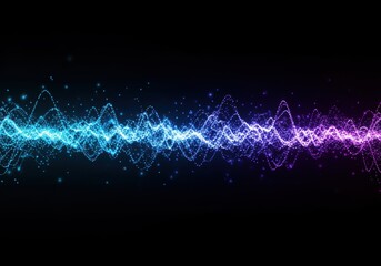 Abstract digital illustration of glowing blue and purple energy waves against a black background.