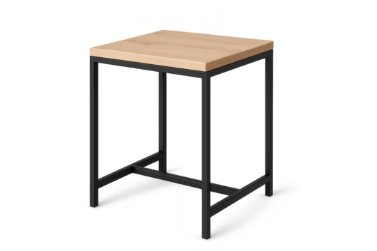 Modern wooden stool with metal frame isolated on transparent background. - Powered by Adobe