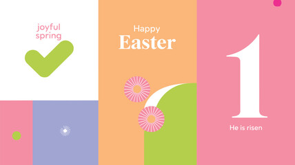 Happy easter celebration with joyful spring greeting and religious message he is risen