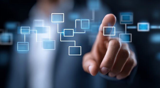 Businessman digital flow chart process touch interface technology Optimistic touch digital flow