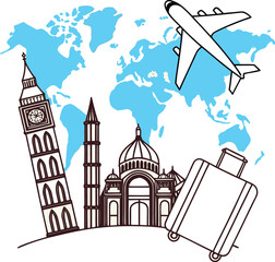 World Travel Landmarks Vector Illustration