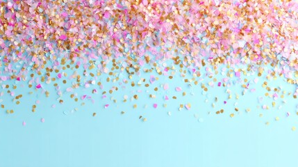 Bright confetti on soft blue surface for celebration and party decor