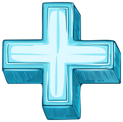 Fototapeta premium Shiny Blue 3D Plus Sign Vector Cartoon Illustration