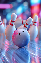 a bowling ball rolling down the lane hitting