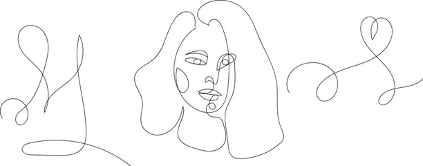 Elegant single line drawing of a woman s face. A minimalist artistic representation of a woman's profile rendered with a single continuous line, showcasing subtle elegance and simplicity.