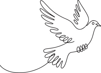 One continuous line drawing of flying dove with one hands. Bird symbol of peace and freedom in simple linear style.one line  vector illustration  with out background