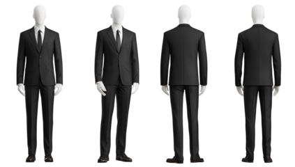 Mannequin Suit Front And Back Four Views Isolated Black Business Formal Wear Elegant Style For Corporate Design