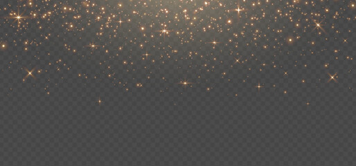 Fototapeta na wymiar Gold glitter light banner. Magic dust background. Star particle bg. Christmas Holiday golden confetti. Fairy bulb. Glow shine bokeh. Winter Celebration frame. Luxury party. Vector illustration