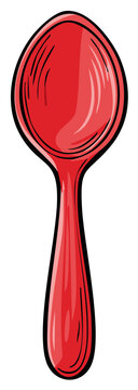 Bright red spoon cartoon illustration simple kitchen utensil drawing vector graphic