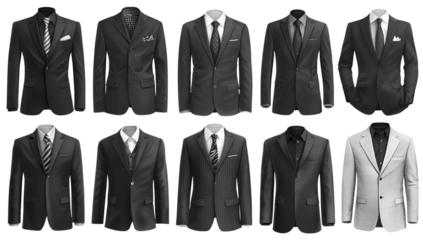 Set of suit jacket variations with shirts and ties formal menswear fashion style collection diverse design mockup