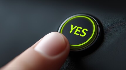 Finger Pressing Illuminated Yes Approval Button