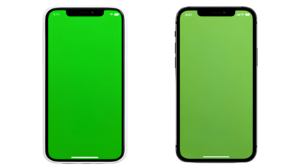 Two Cellphones Mockup with Green Screen Isolated on Transparent Background for App Presentation at Studio Shot