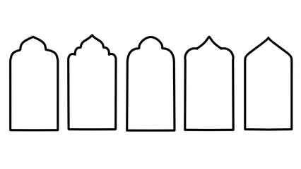 White Transparent Background: Set of Five Geometric Arch Outline Shapes in a Row, Simple Vector Black and White Design Element