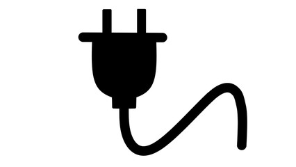 Black and White Vector Illustration of an Electrical Plug with a Cable Isolated on a White Background - Transparent PNG