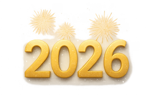 Golden 2026 numbers celebrating new year with fireworks