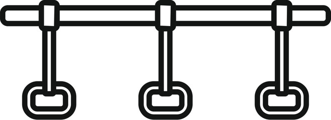 Handles hanging from horizontal rail inside public transport, ensuring passenger safety and stability while commuting