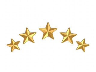 Obraz premium Five Golden Stars Arranged in an Arc on a White Background